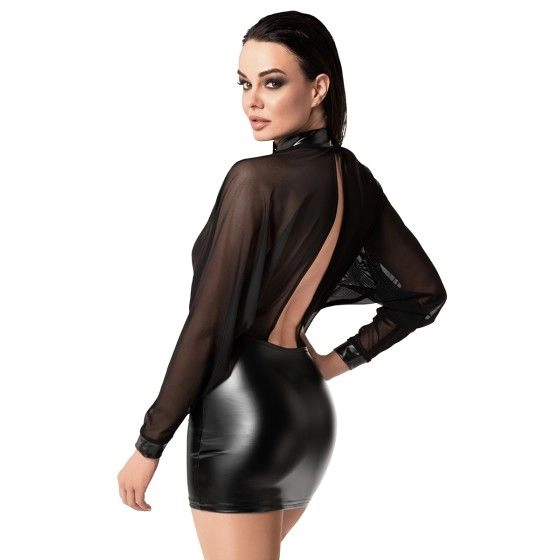 Mini robe Opium F348 wetlook et tulle Mini robe Opium F348 wetlook et tulle