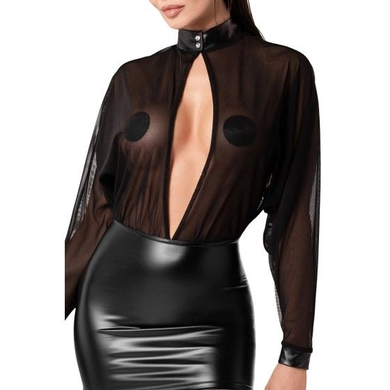 Mini robe Opium F348 wetlook et tulle Mini robe Opium F348 wetlook et tulle