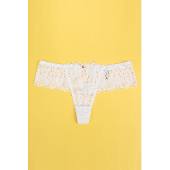 String dentelle dos lacé Blanc - Litolu Lingerie