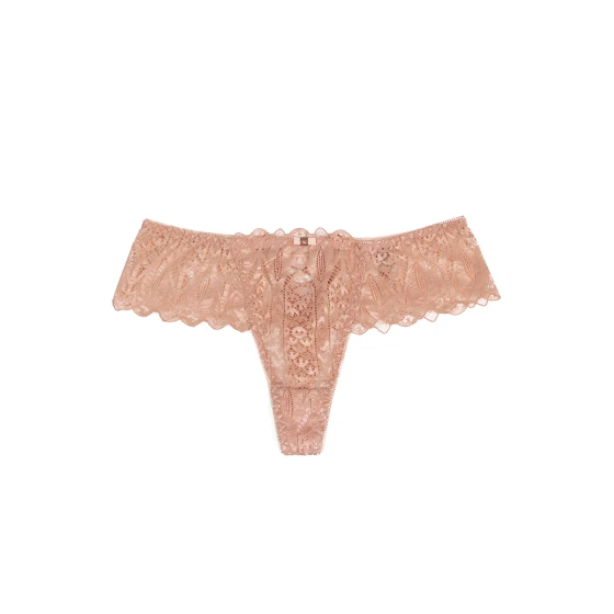 String dentelle dos lacé Rose - Litolu Lingerie