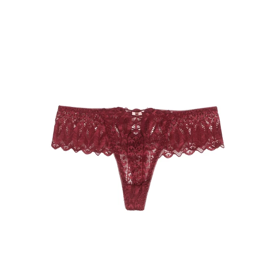 String dentelle dos lacé Bordeaux - Litolu Lingerie