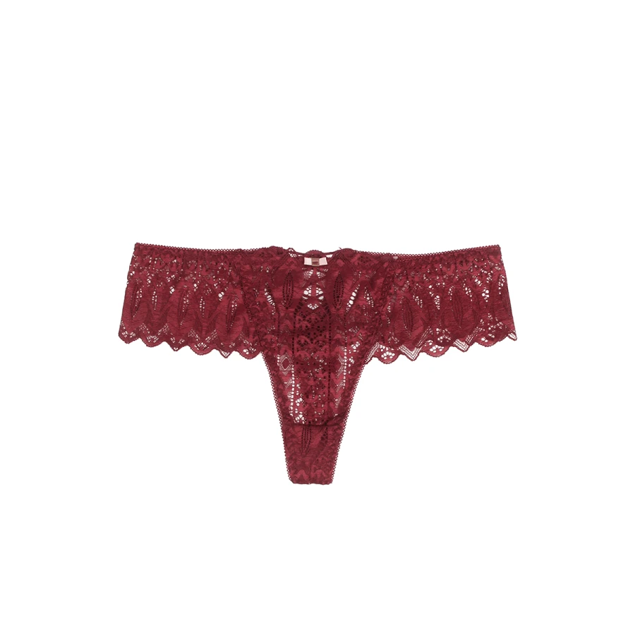 String dentelle dos lacé Bordeaux - Litolu Lingerie