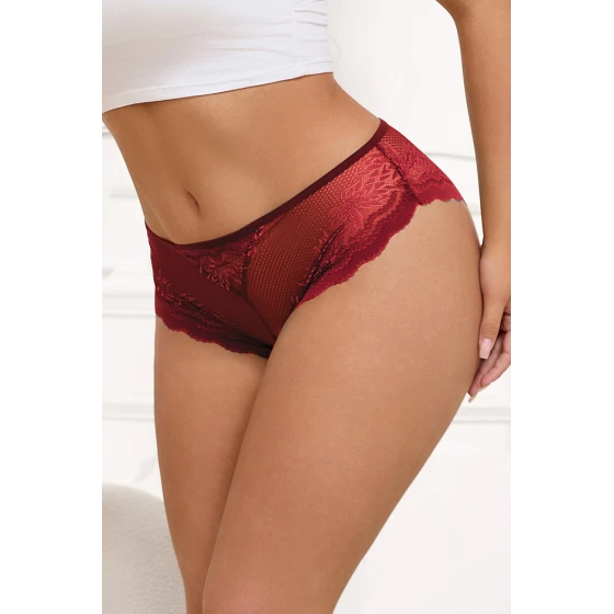 Tanga dentelle bijou Coeur Bordeaux - Litolu Lingerie