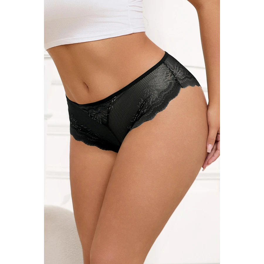 Tanga dentelle bijou Coeur Noir - Litolu Lingerie