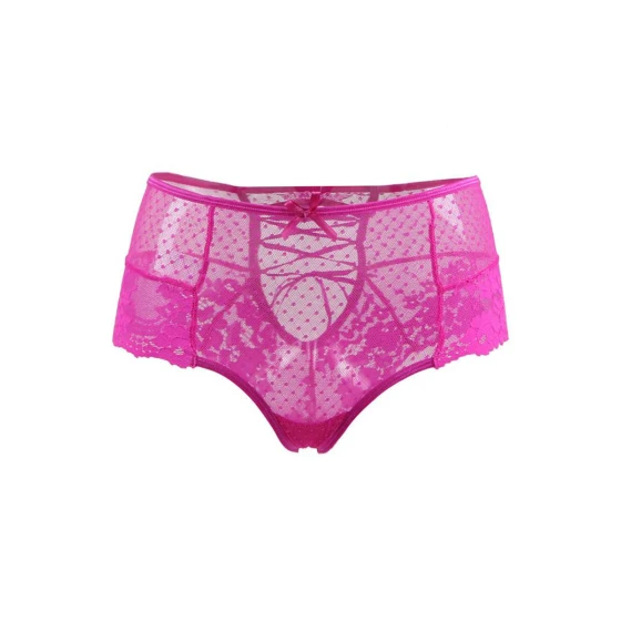 Tanga lacé dentelle taille haute Rose - Litolu Lingerie