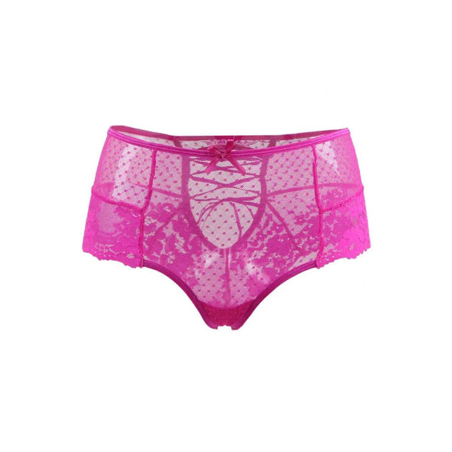 Tanga lacé dentelle taille haute Rose - Litolu Lingerie