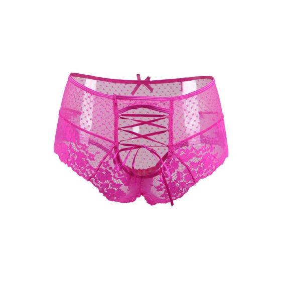 Tanga lacé dentelle taille haute Rose - Litolu Lingerie