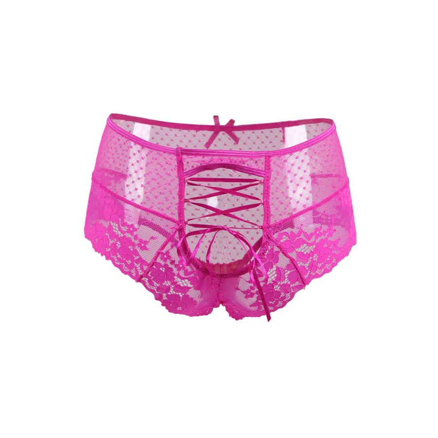 Tanga lacé dentelle taille haute Rose - Litolu Lingerie
