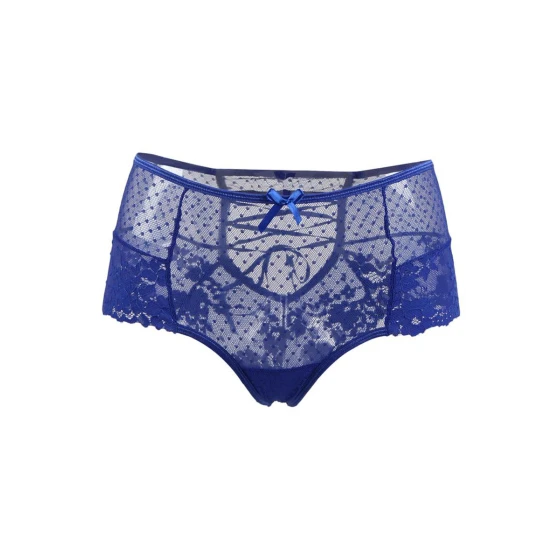 Tanga lacé dentelle taille haute Bleu - Litolu Lingerie