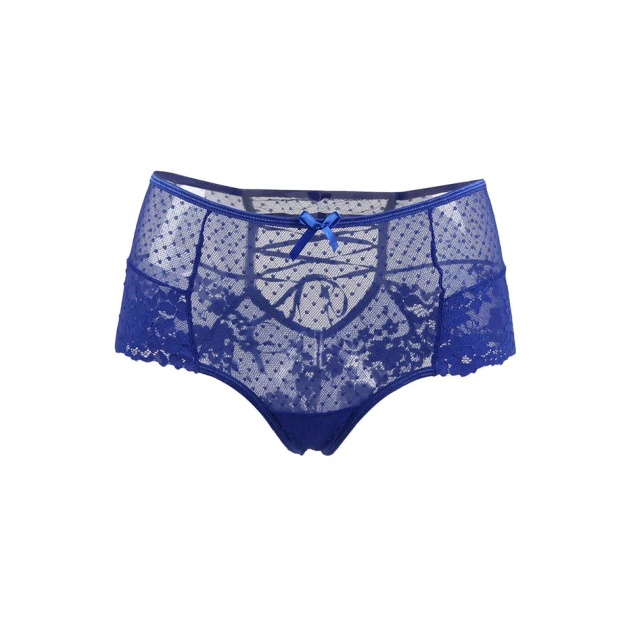 Tanga lacé dentelle taille haute Bleu - Litolu Lingerie