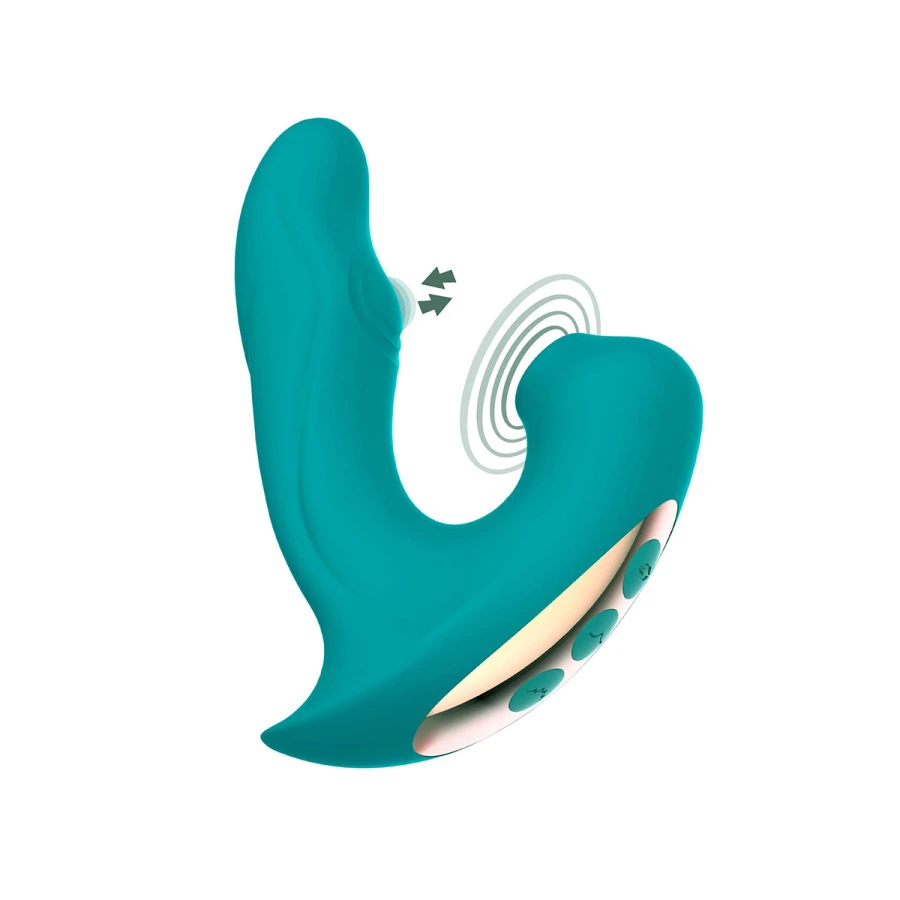 Stimulateur Eternal Love Vibe Xocoon, vue complète forme courbée dual stimulation Stimulateur Eternal Love Vibe Xocoon, vue complète forme courbée dual stimulation
