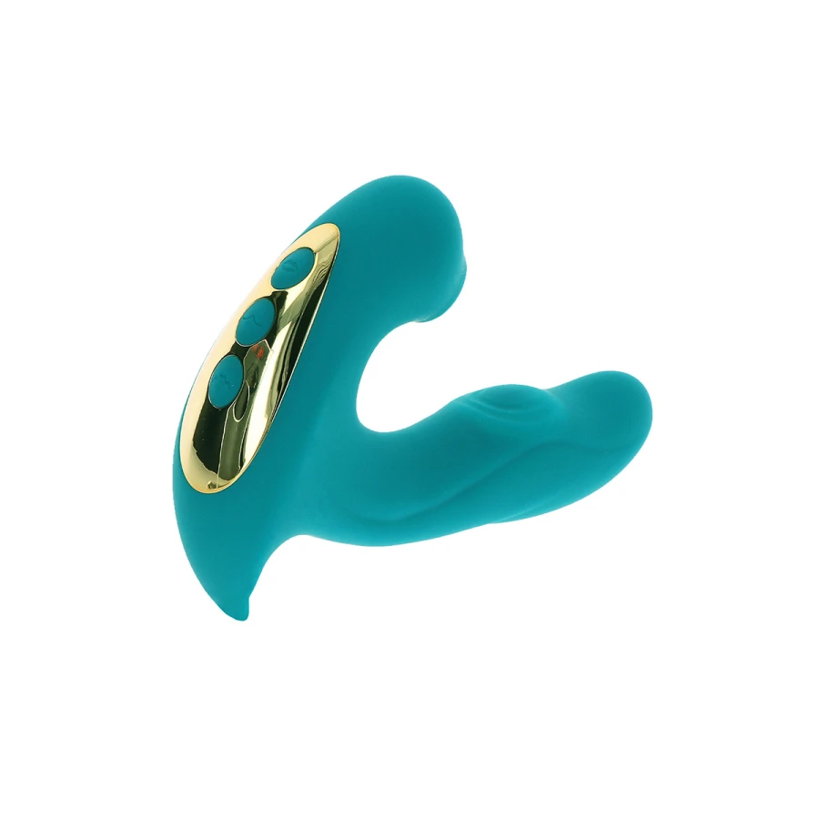 Eternal Love Vibe Xocoon turquoise, stimulateur silicone vibrations pulsations et air pressure clitoris