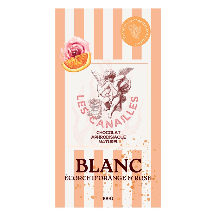 Chocolat blanc écorce d'orange et rose - Tablette 100g - Les canailles