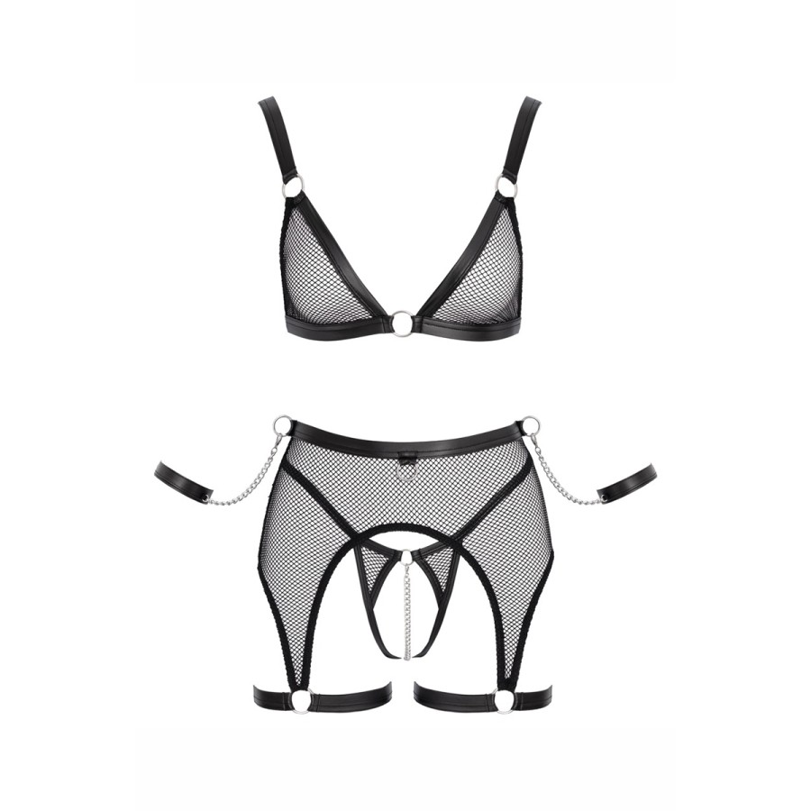 Ensemble Fetish noir en dentelle - Cotelli Bondage