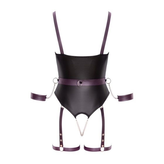 Body à jarretelles ouvert avec menottes - Cottelli Bondage