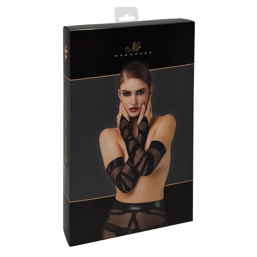 Gants longs floqués Bondesque F361 - Noir Handmade