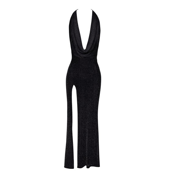 Robe longue fendue Onyx F373 - Noir Handmade