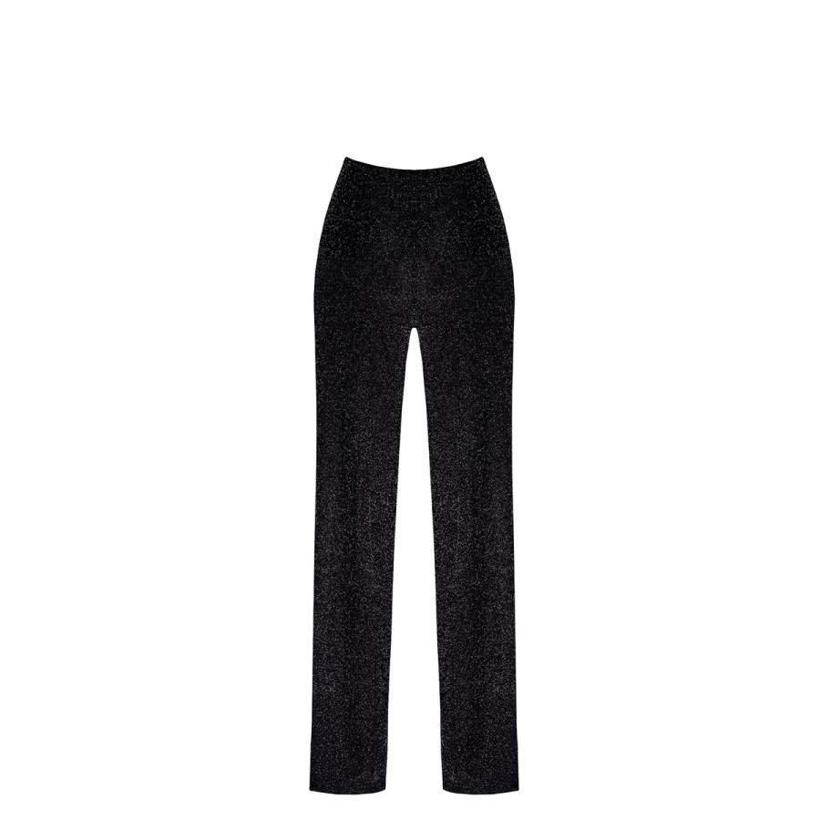 Pantalon en maille pailletée Onyx F374 - Noir Handmade