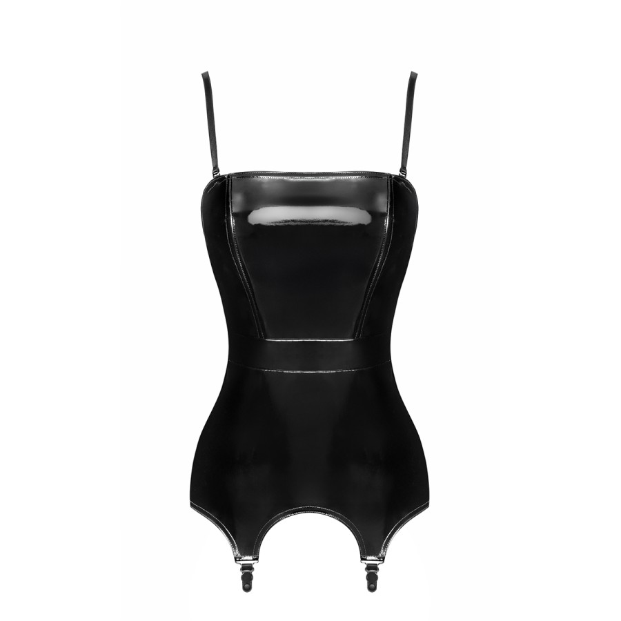 Corset porte-jarretelle vinyle Dominae F381 - Noir Handmade