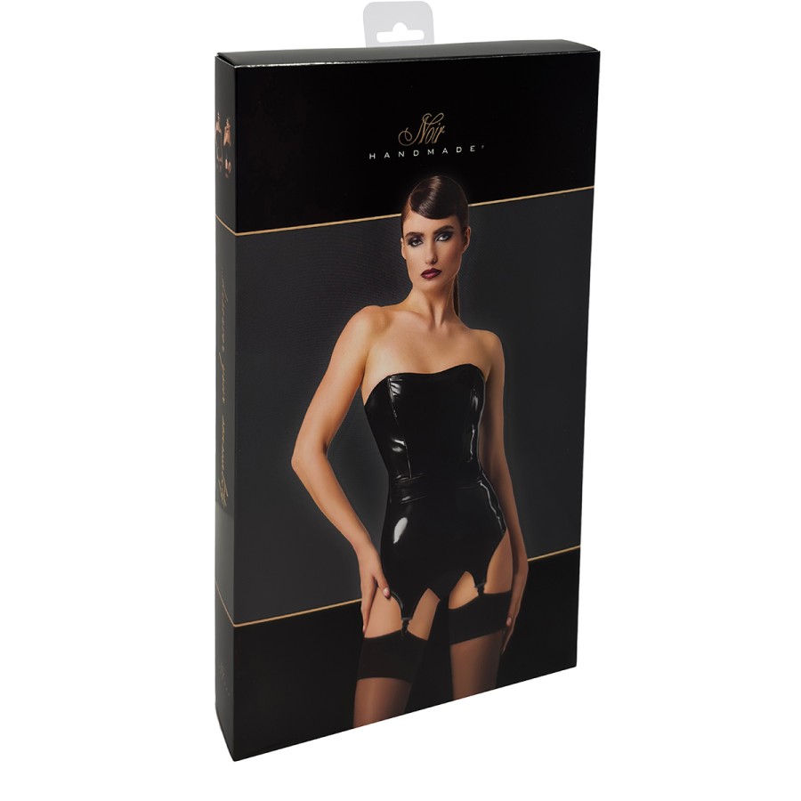 Corset porte-jarretelle vinyle Dominae F381 - Noir Handmade