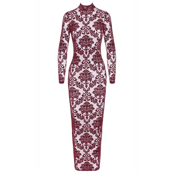 Robe fendue en tulle floqué Kink Royal F383 - Noir Handmade