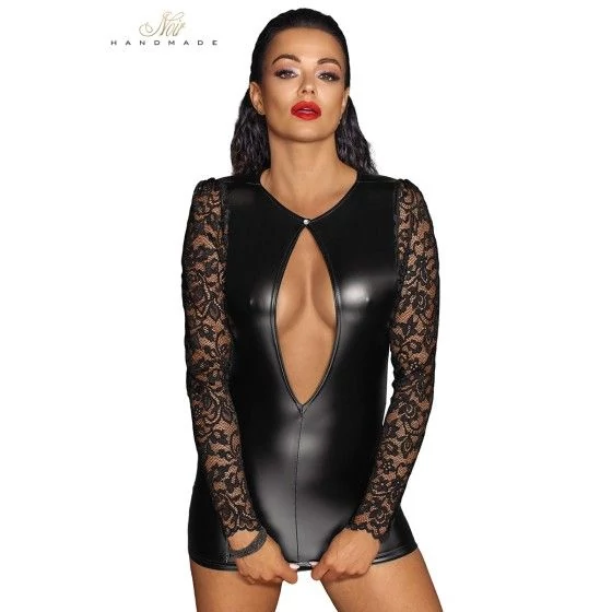 Mini robe wetlook et dentelle F253 Mini robe wetlook et dentelle F253