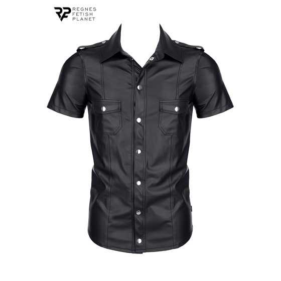 Chemise manches courtes wetlook noire Luca - Regnes Chemise manches courtes wetlook noire Luca - Regnes
