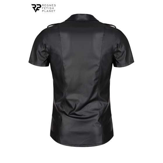 Chemise manches courtes wetlook noire Luca - Regnes Chemise manches courtes wetlook noire Luca - Regnes