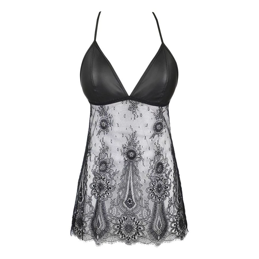 Nuisette dentelle et wetlook noire V-9789 - Axami