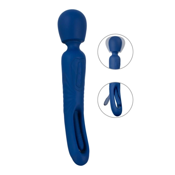 Vibromasseur wand bleu nuit Sweet Smile, tête ronde et manche ergonomique, vue studio de face