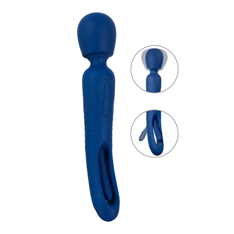 Vibromasseur wand bleu nuit Sweet Smile, tête ronde et manche ergonomique, vue studio de face