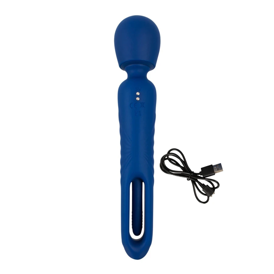 Vibro wand Sweet Smile debout à côté du câble de recharge USB noir fourni
