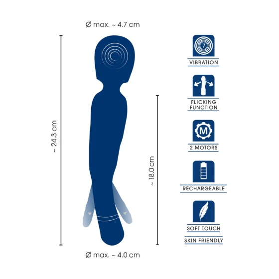 Schéma dimensions Sweet Smile : longueur totale 24,3 cm, tête Ø 4,7 cm, manche 18 cm, Ø max 4 cm