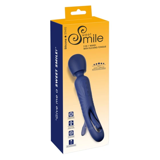 Boîte retail jaune et orange Sweet Smile avec photo du vibro wand bleu