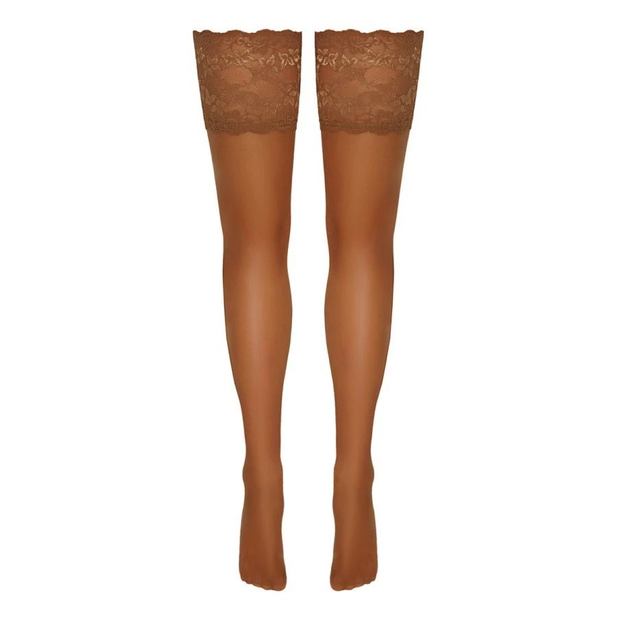 Bas autofixants large jarretière dentelle beige - Cotelli Legwear